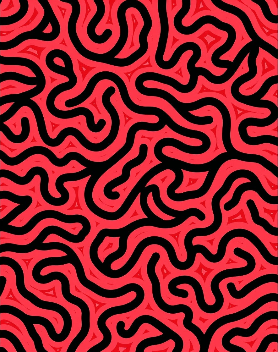 Bold Red Black Wavy Lines Rug