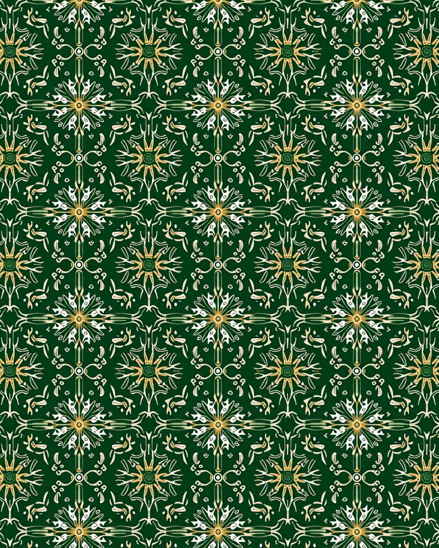 Emerald Green Repeating Floral Medallion Rug