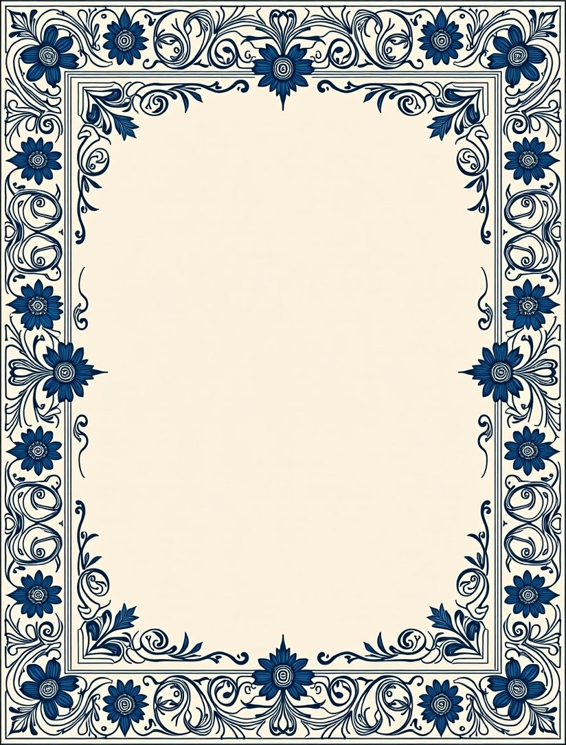 Elegant Blue Floral Scrollwork Rug