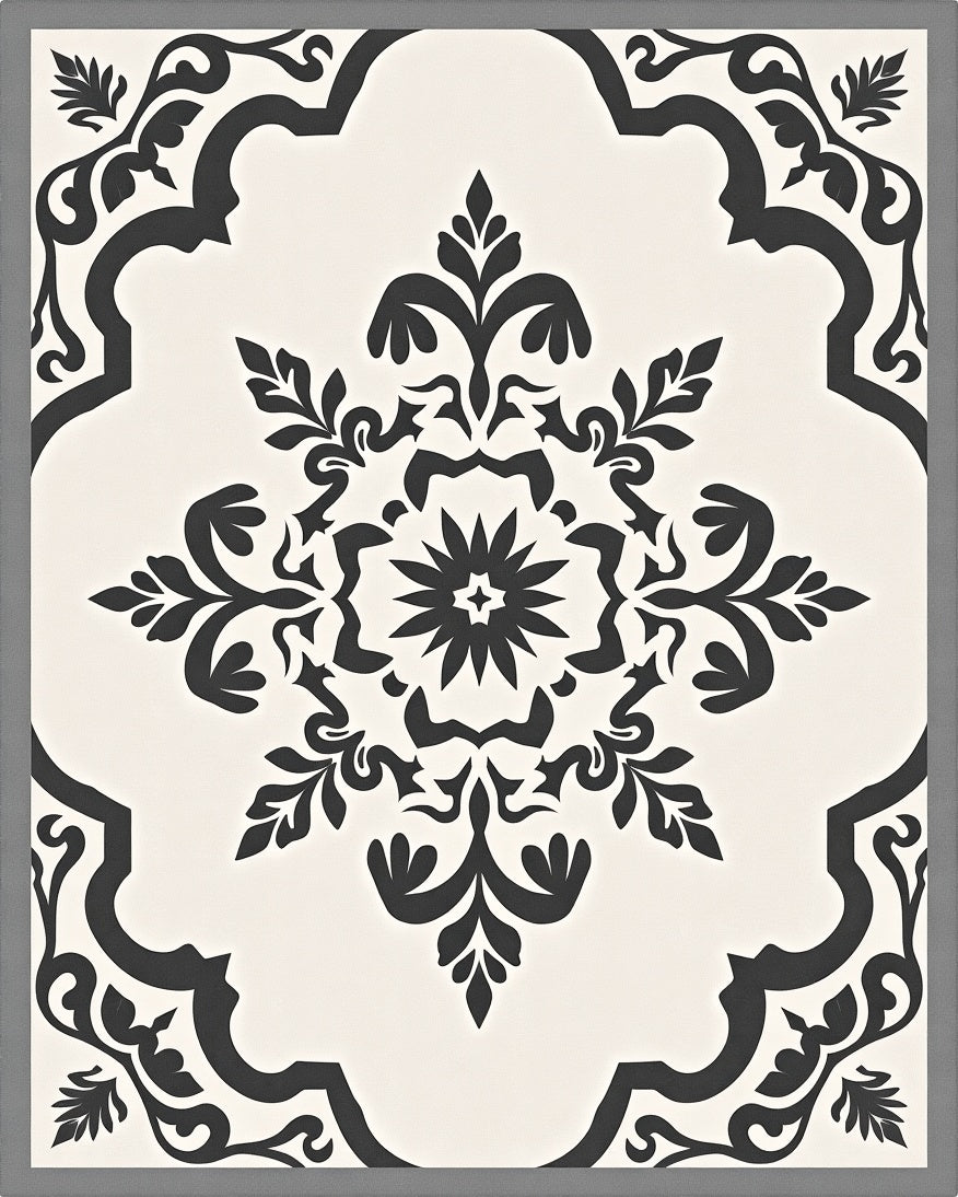 Monochromatic Ornate Floral Mandala Pattern Rug