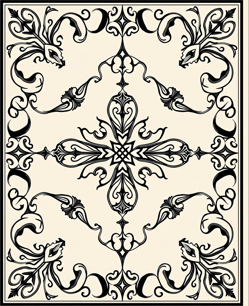 Art Nouveau Black Floral Motif Rug