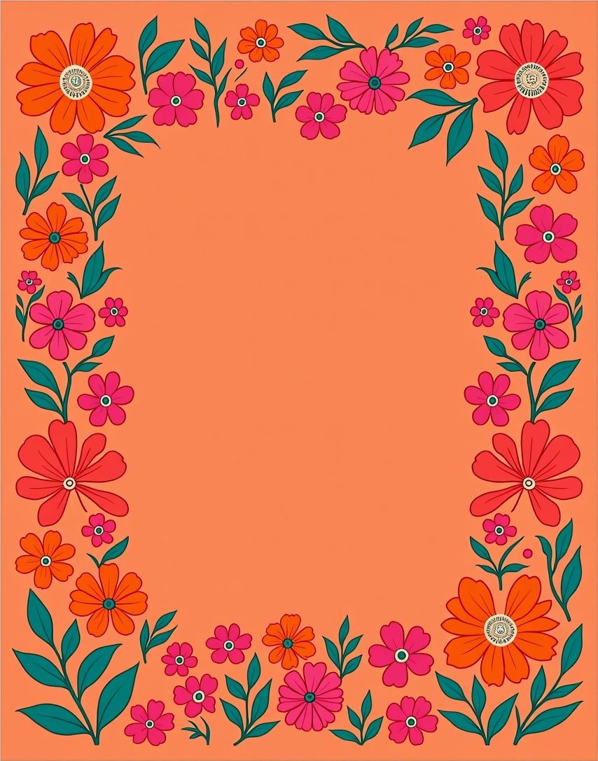 Retro Floral Pattern Border Rug