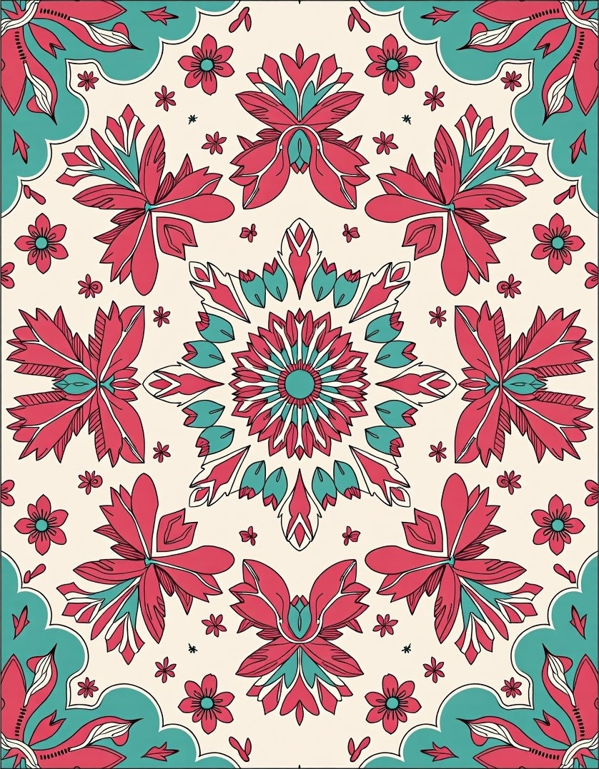 Radiant Floral Medallion Coral Teal Rug