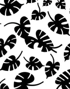 Monstera Leaf Black White Pattern Rug