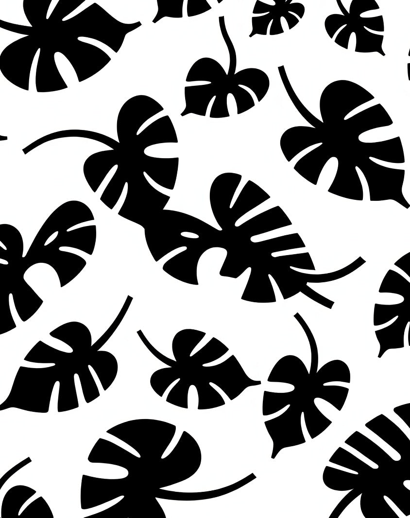 Monstera Leaf Black White Pattern Rug