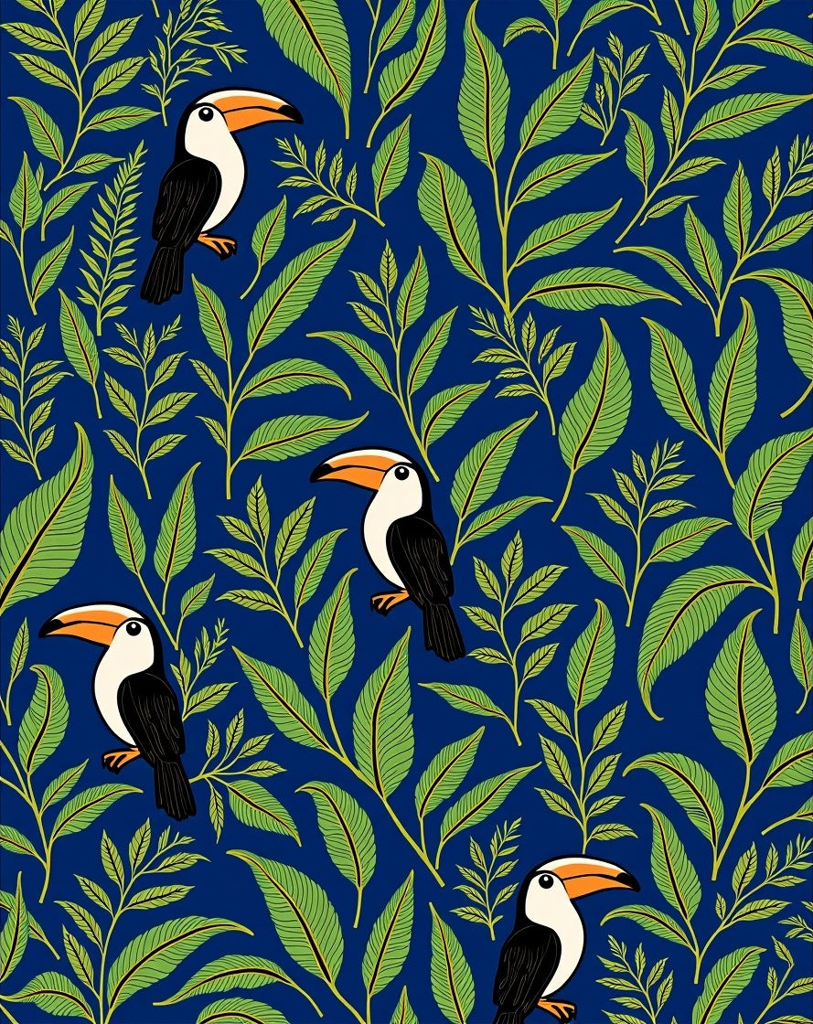 Tropical Toucan Leaf Pattern Rug