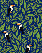Tropical Toucan Leaf Pattern Rug