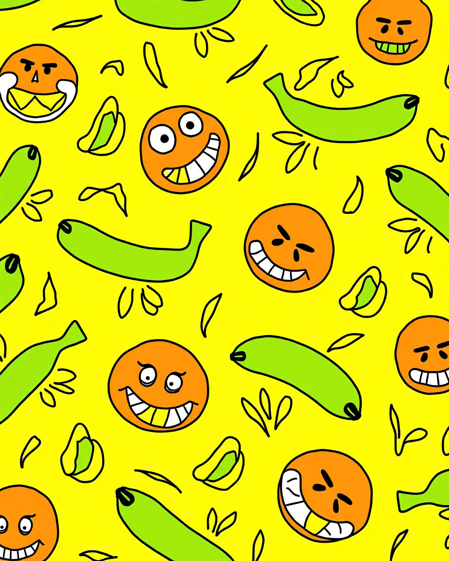 Whimsical Fruit Emoji Face Pattern Rug