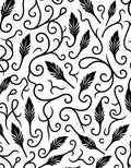 Black White Feather Vine Swirl Design Rug