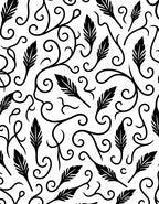 Black White Feather Vine Swirl Design Rug
