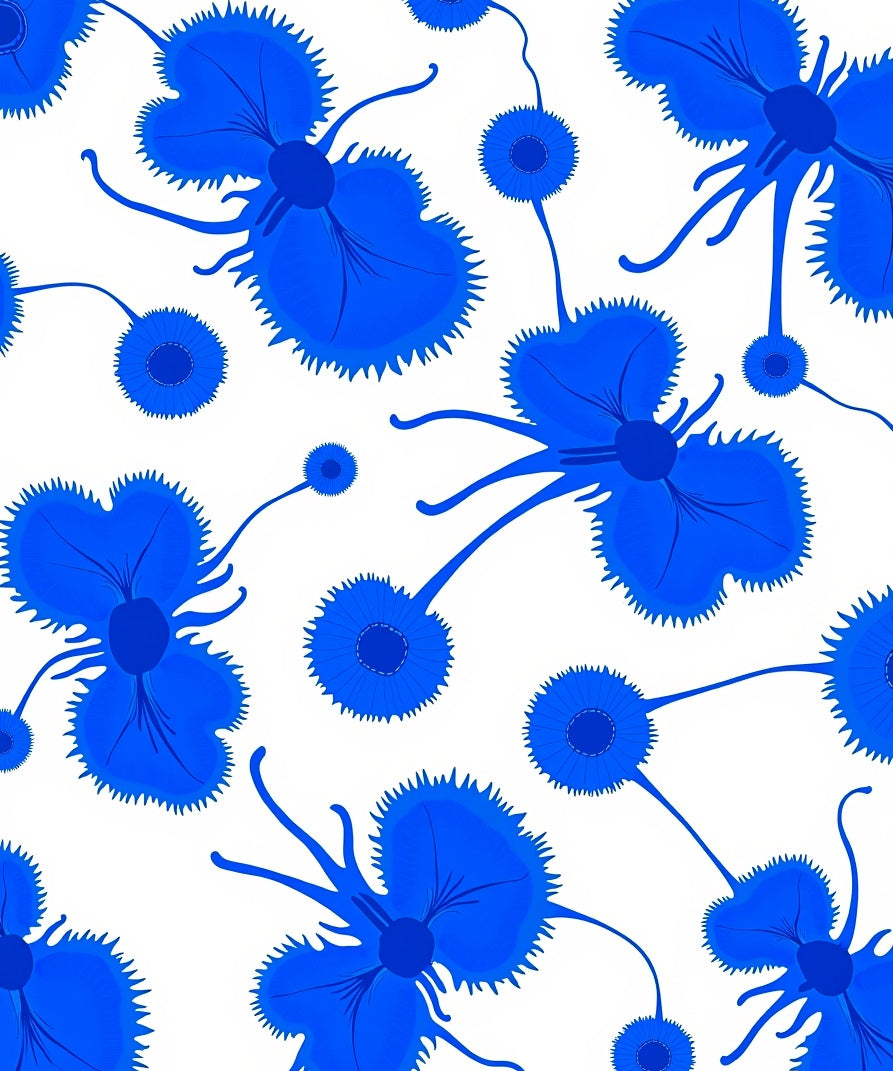 Vibrant Blue Floral Abstract Pattern Rug