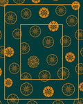 Orange Floral Pattern On Deep Teal Rug
