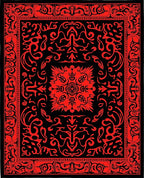 Red Black Ornamental Flourish Rug