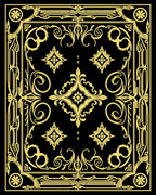 Golden Art Deco Floral Frame Rug