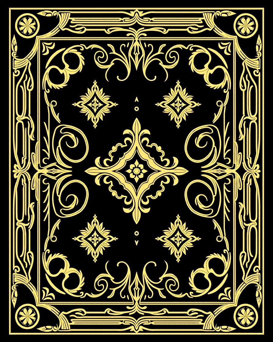 Golden Art Deco Floral Frame Rug