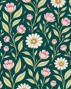 Dark Green Floral Botanical Vintage Design Rug