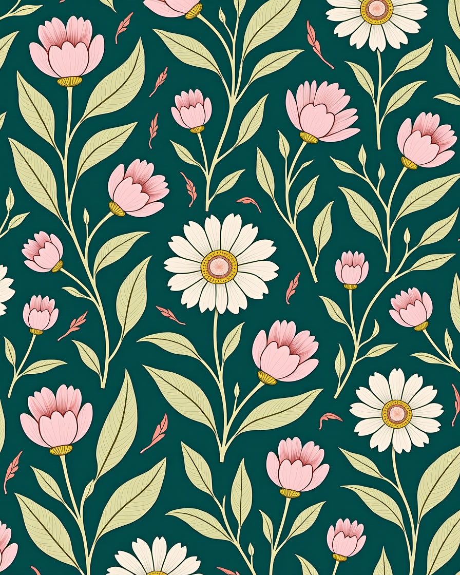 Dark Green Floral Botanical Vintage Design Rug