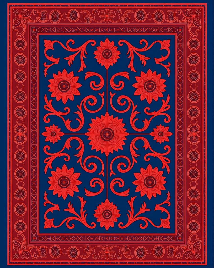Red Floral Vintage Border Design Rug