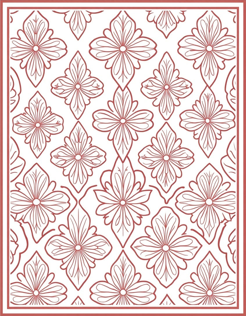 Red Floral Interlocking Patterned Rug