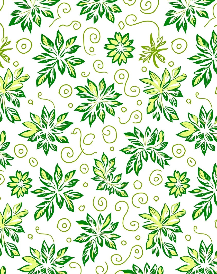Leafy Swirls Green Floral Design Rug