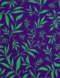 Vibrant Green Leaf Swirls on Purple Rug