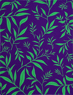 Vibrant Green Leaf Swirls on Purple Rug