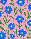 Whimsical Blue Floral Pink Garden Rug