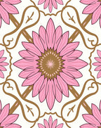 Ornate Floral Pattern Pink Golden Rug