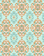 Vintage Ornamental Teal Orange Pattern Rug