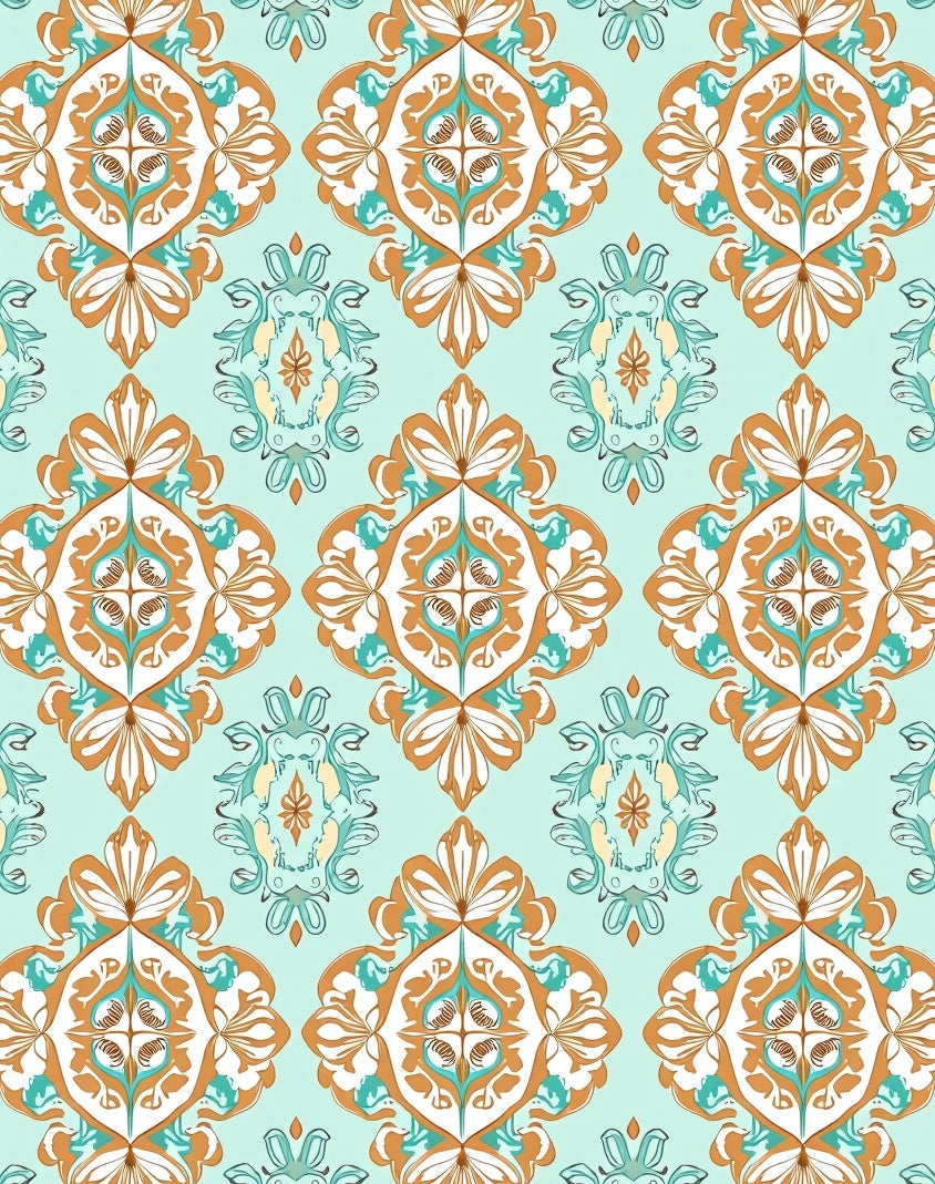 Vintage Ornamental Teal Orange Pattern Rug