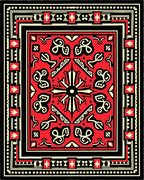 Bold Red Black Floral Motif Rug