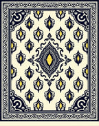 Elegant Yellow Teal Black Floral Design Rug