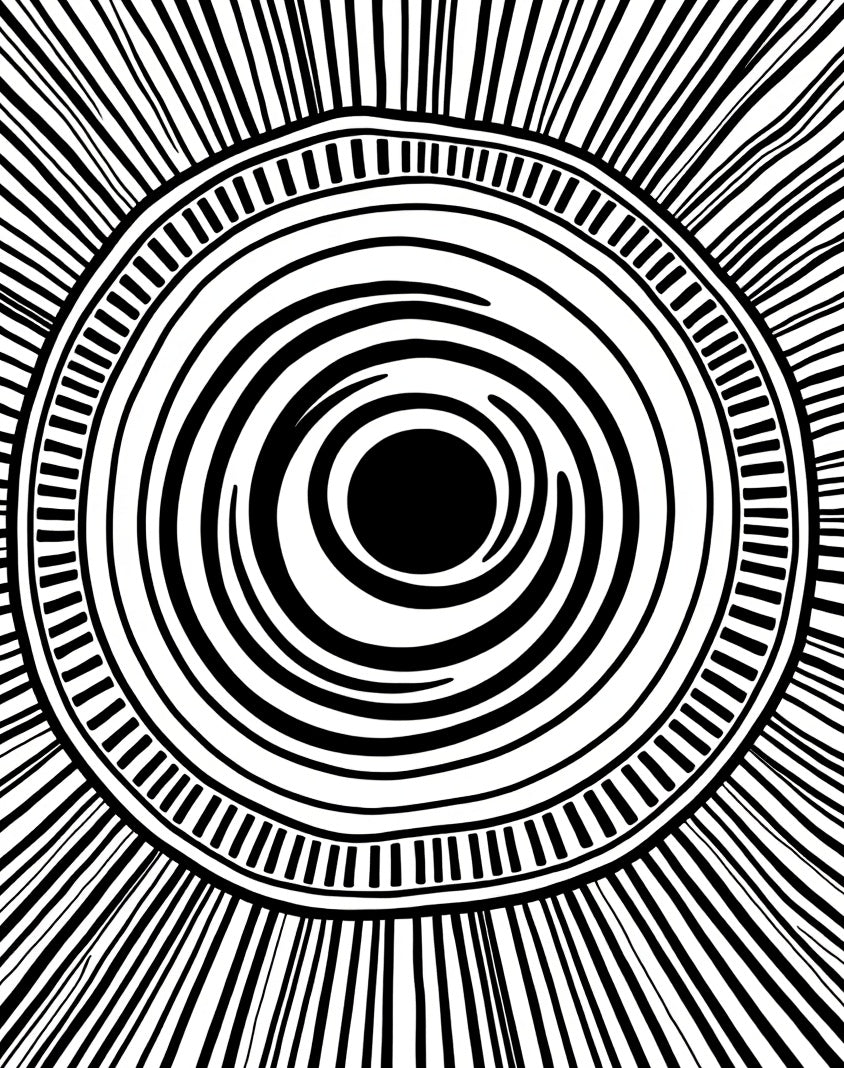 Radiating Circles Bold Black White Pattern Rug