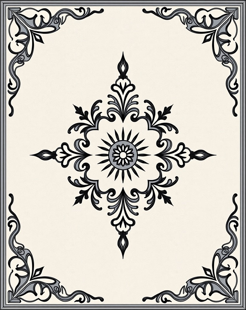 Ornate Sunburst Scrollwork Design Rug