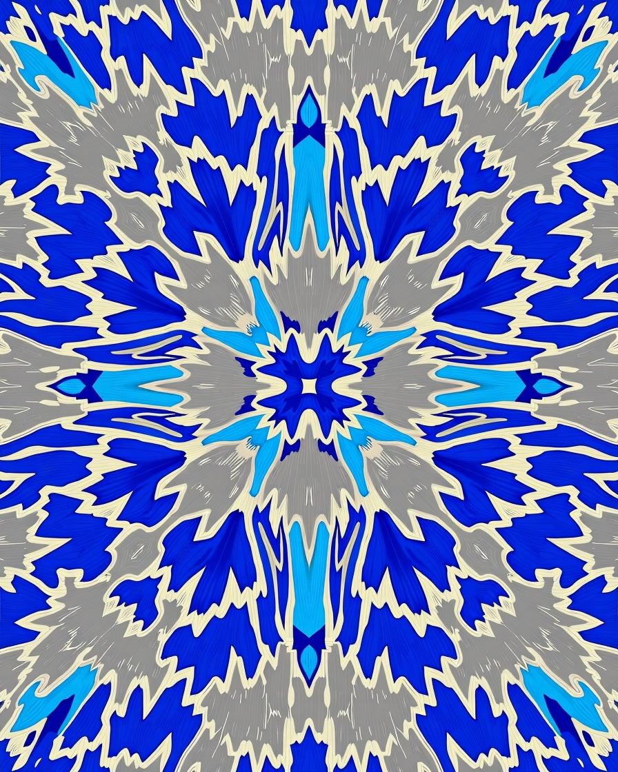 Abstract Blue Gray Floral Pattern Rug