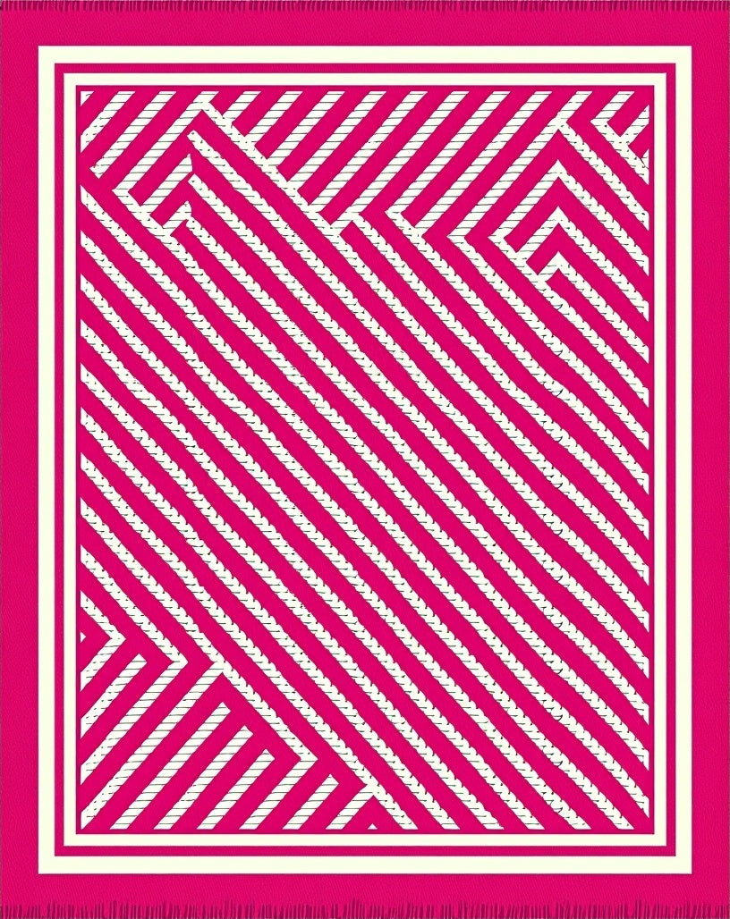 Vibrant Pink Geometric Diagonal Stripe Rug