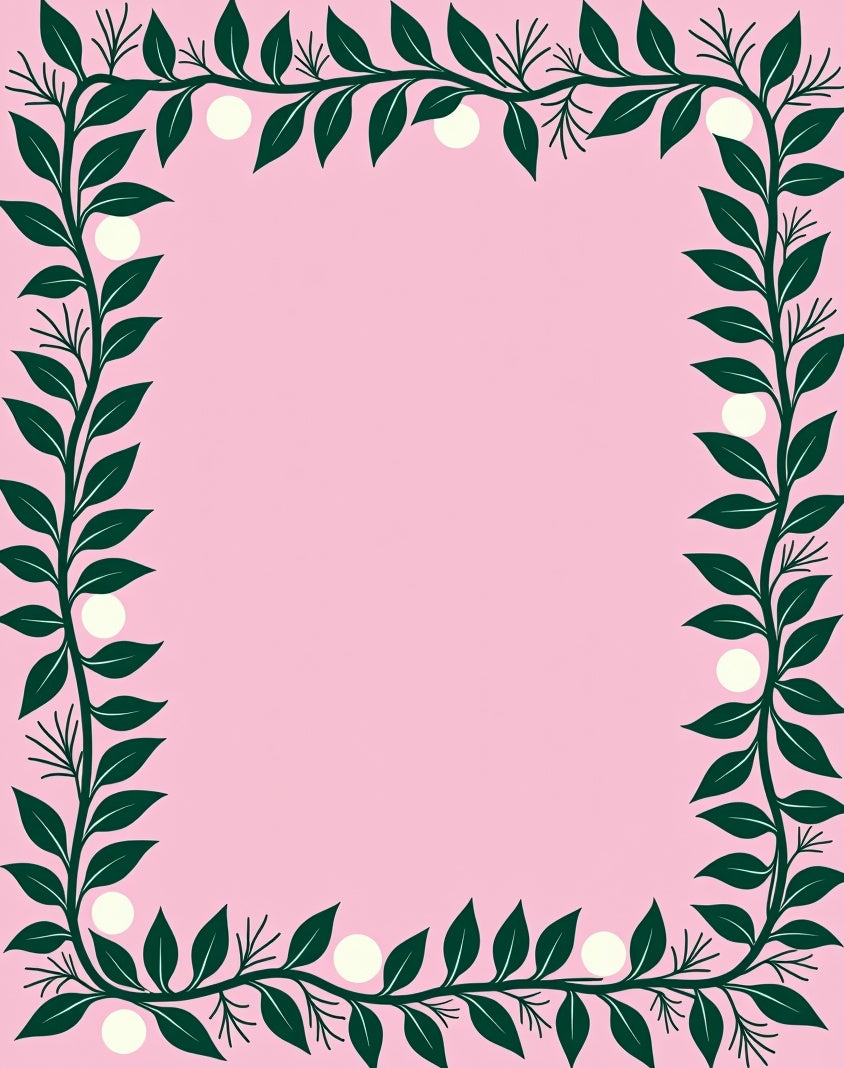 Dark Green Leafy Vine Pearl Border Rug