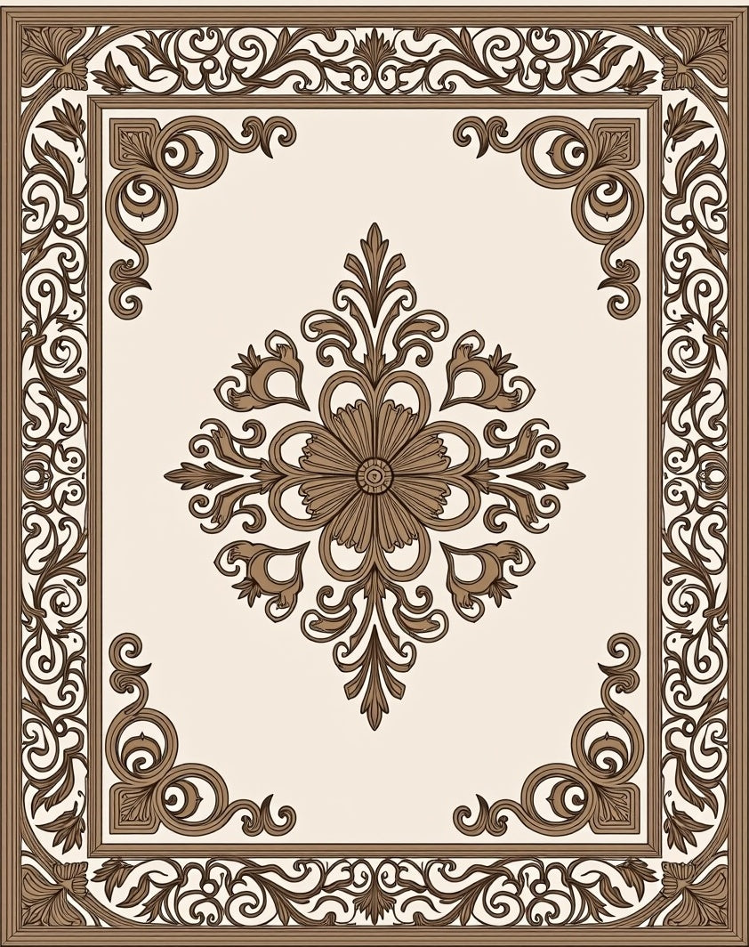 Ornate Floral Scroll Pattern Rug