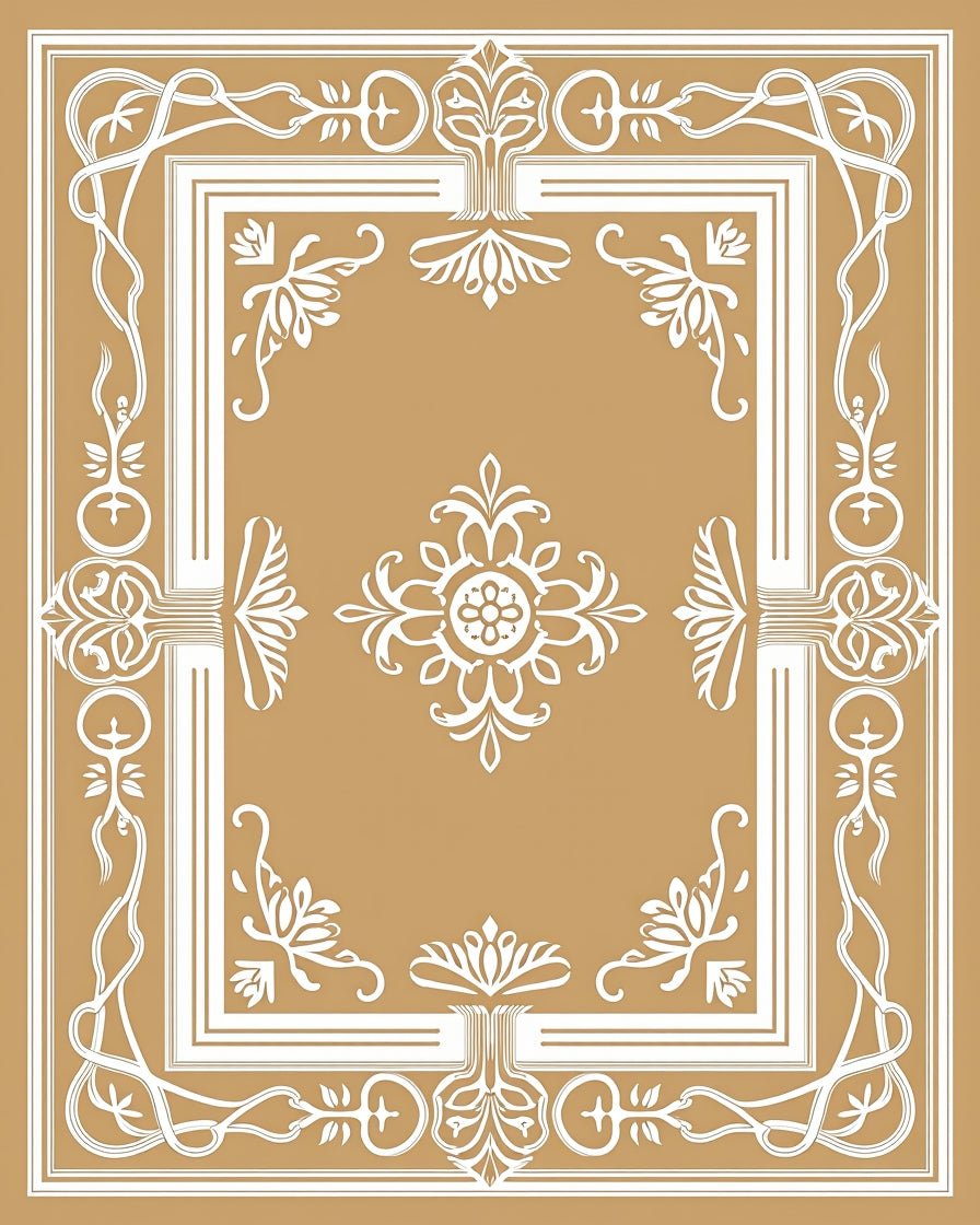Tan White Grand Frame Floral Rug
