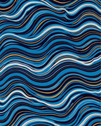 Abstract Blue Gold Wave Pattern Rug