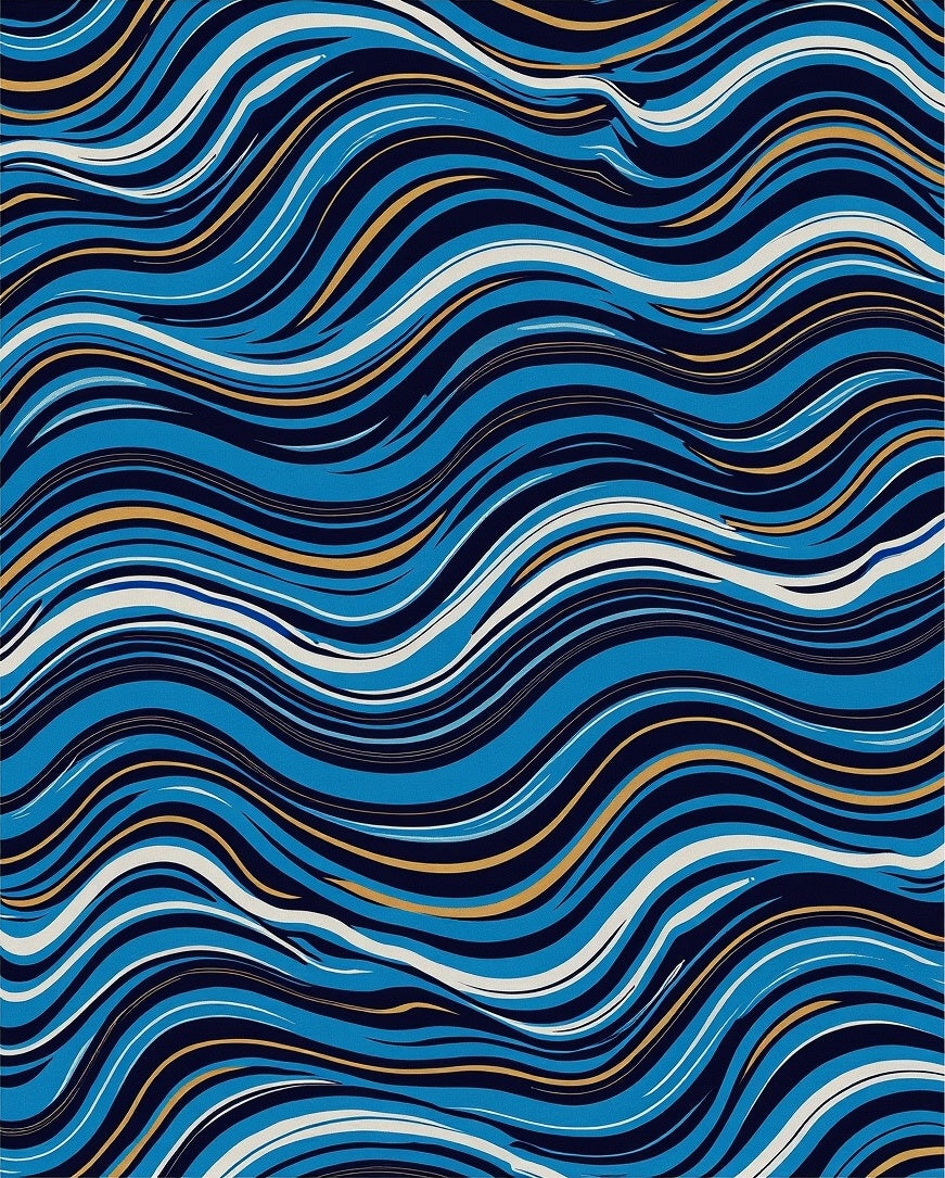 Abstract Blue Gold Wave Pattern Rug