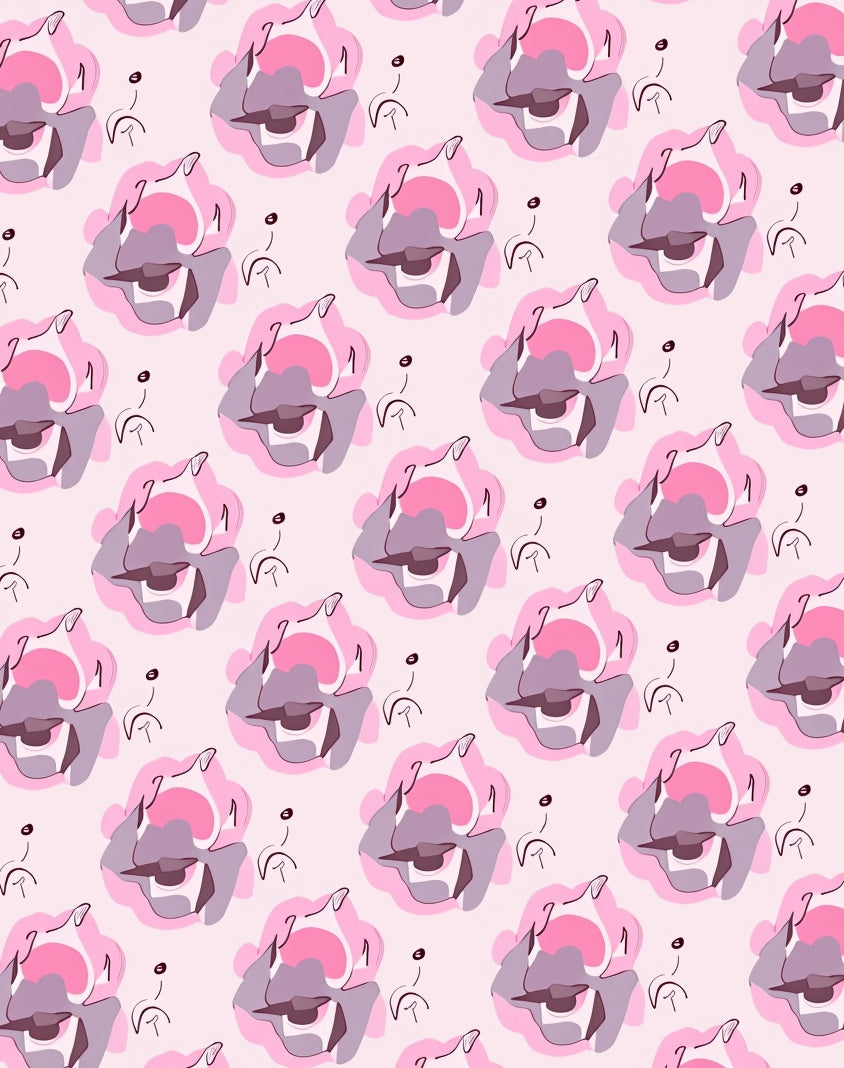 Abstract Floral Pink Grey Pattern Rug