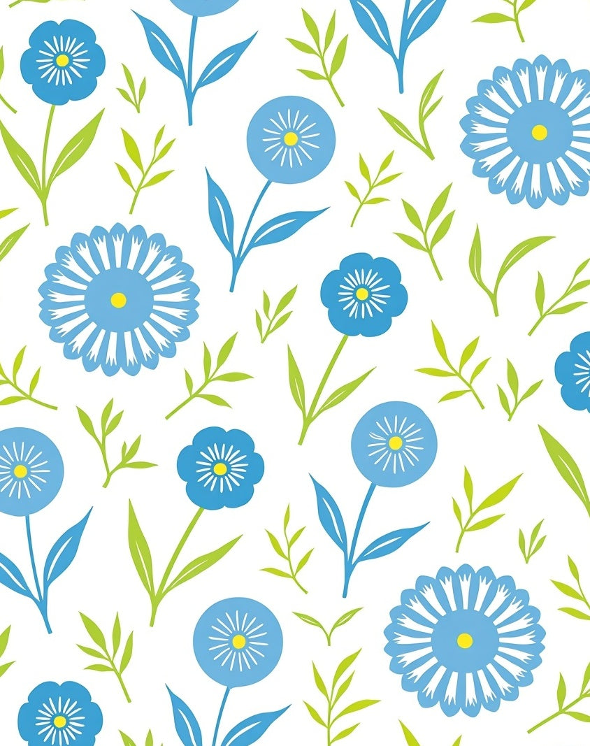 Mid-Century Blue Floral Vine Rug