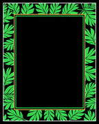 Green Leaf Bordered Black Pattern Rug