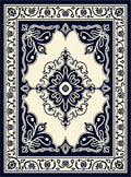 Classic Dark Navy Ivory Floral Medallion Rug