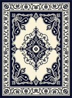 Classic Dark Navy Ivory Floral Medallion Rug