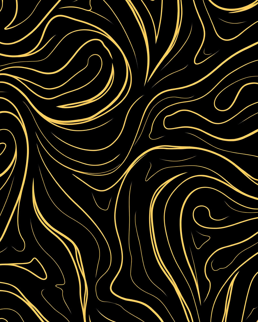 Abstract Swirls Black Golden Design Rug