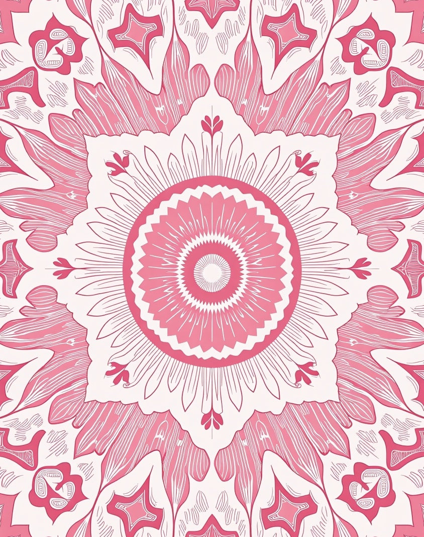 Pink Mandala Patterned Abstract Rug