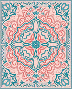 Coral Teal Floral Mandala Design Rug