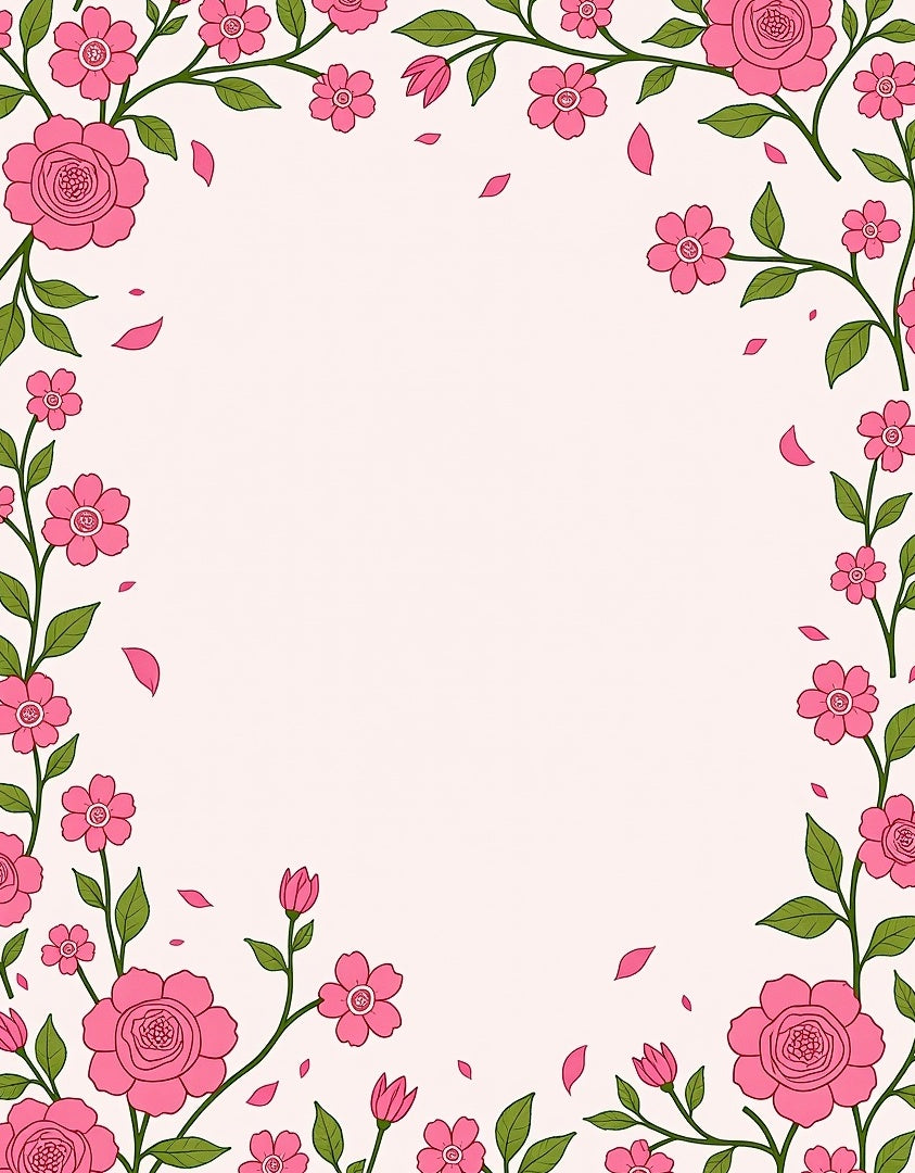 Floral Vine Blooming Pink Flowers Rug